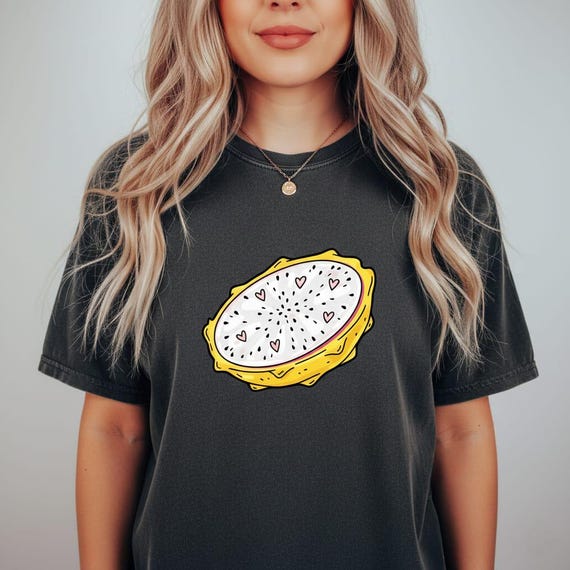 Kawaii Dragon Fruit Slice PNG – Yellow Pitaya with Hearts (Digital Download, Sublimation File)
