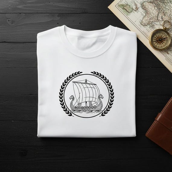 Viking Longship PNG, Norse Drakkar Laurel Wreath (Digital Download)