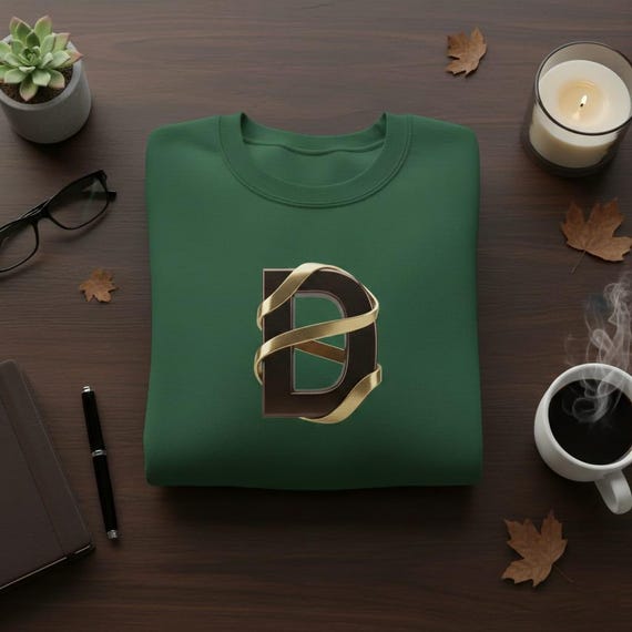 Gold Ribbon Letter D PNG | 3D Metallic Monogram (Digital Download)