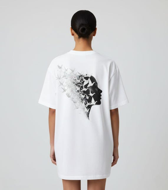 Origami Crane Woman PNG: Zen Peace Symbol - High Resolution, Transparent Background, Sublimation Design