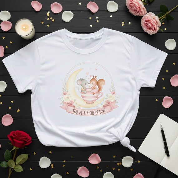 Mouse & Squirrel Teacup PNG, Valentine Moon Art (Digital Download)