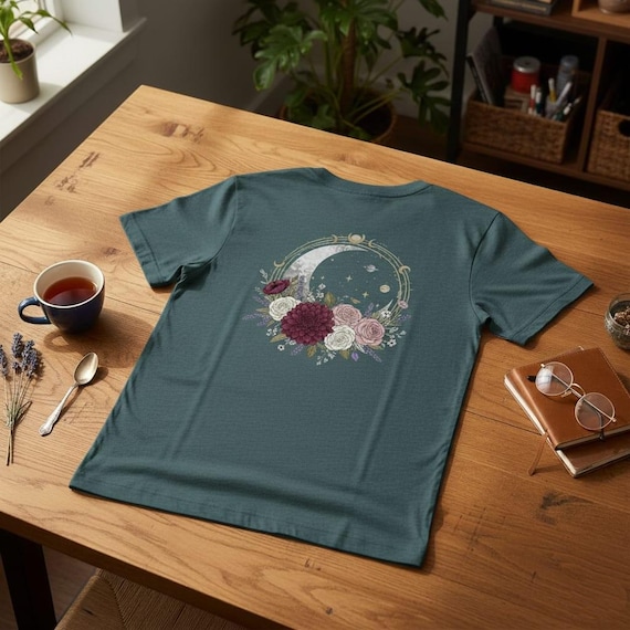 Crescent Moon Floral PNG | Celestial Night Sky Wreath, Burgundy Dahlia & Roses Watercolor Clipart | Sublimation