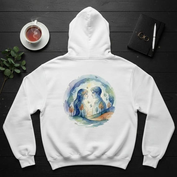 Romantic Couple Watercolor PNG | Love Silhouette Landscape, Butterflies & Dreamy Nature Circle Clipart | Sublimation