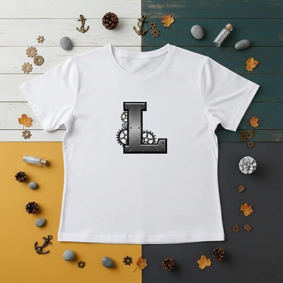 Steampunk Letter L PNG | 3D Steel Gear Monogram (Digital Download)