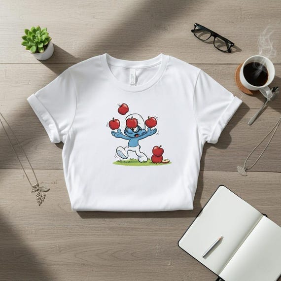 Brainy Smurf Juggling Apples PNG, Nostalgic Cartoon Clipart (Digital Download)