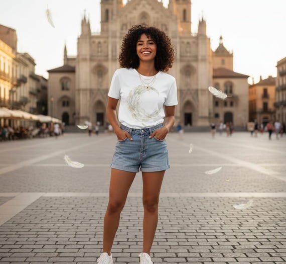 White Feather Moon Clipart, Gold Speckle Celestial Wreath (PNG)