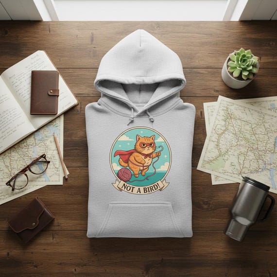 Funny Superhero Cat PNG | Crochet Hook Yarn Ball, 'Not A Bird' Quote (Digital Download)