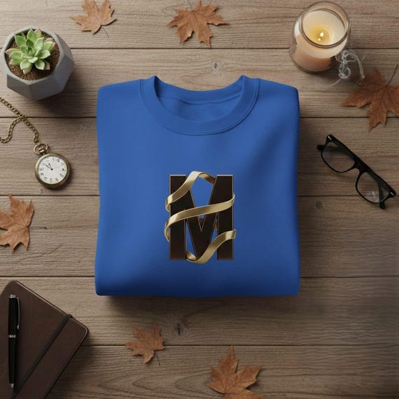 Gold Ribbon Letter M PNG | 3D Metallic Monogram (Digital Download)