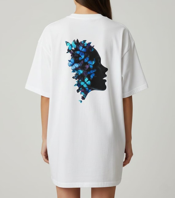 Butterfly Woman PNG Digital Art: Blue Metamorphosis Theme, Feminine Surrealism (Sublimation Ready, High Resolution)