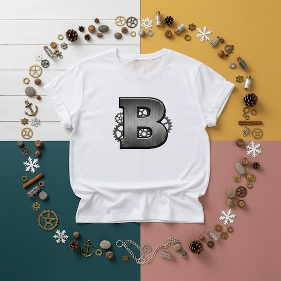 Steampunk Letter B PNG | Industrial Metal Gear Initial (Digital Download)