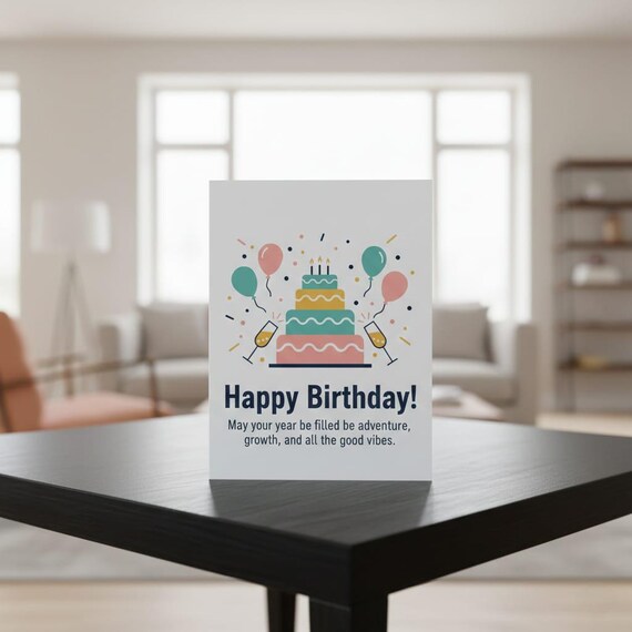 Vibrant Birthday Cake PNG, Good Vibes Card Design (Digital Download)