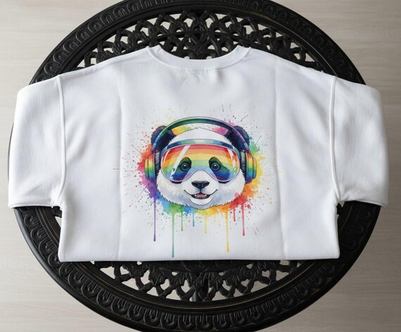 Rainbow Panda PNG Digital Download, Watercolor DJ Illustration, Rainbow Headphones (High Resolution, Sublimation Ready)