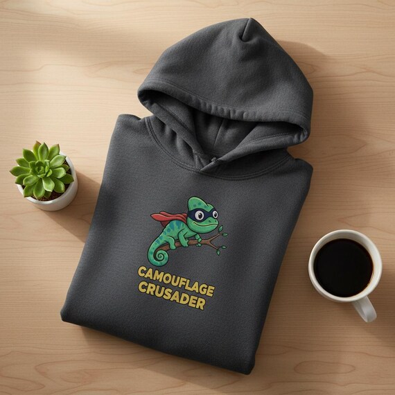 Camouflage Crusader PNG | Cute Superhero Chameleon With Mask & Cape | Funny Reptile Cartoon | Sticker Design | Digital Download