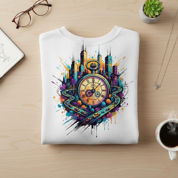 Urban Pocket Watch PNG | Cityscape Pop Art (Transparent BG)