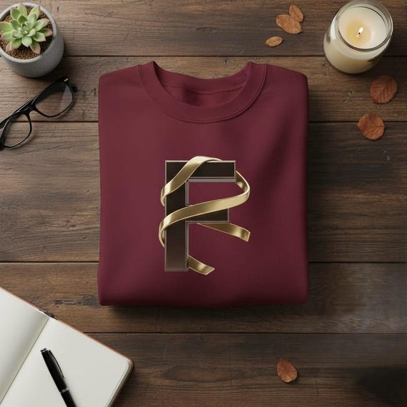 Gold Ribbon Letter F PNG | Metallic Monogram (Digital Download)