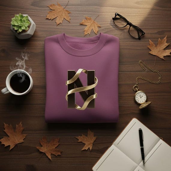 3D Gold Ribbon Letter N PNG | Metallic Monogram (Digital Download)