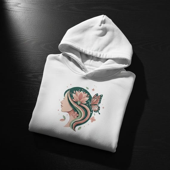 Lotus Flower Woman Profile Art, Boho Goddess PNG (Digital Download)