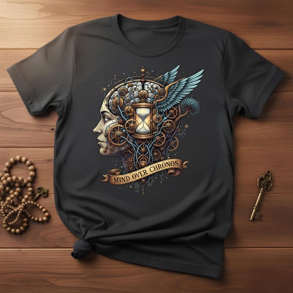 Steampunk Brain Hourglass T-Shirt - Mind Over Chronos Graphic Tee