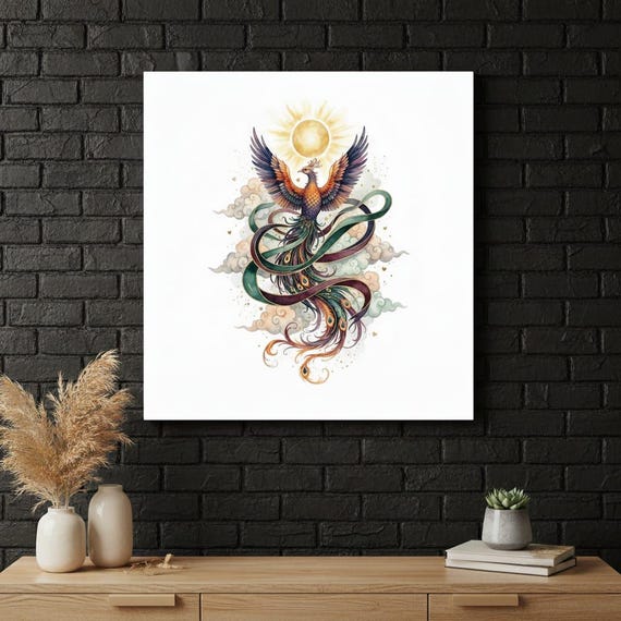 Phoenix PNG Watercolor Clipart: Celestial Peacock Fusion - Mythical Creature, Sublimation Design, Spiritual Decor