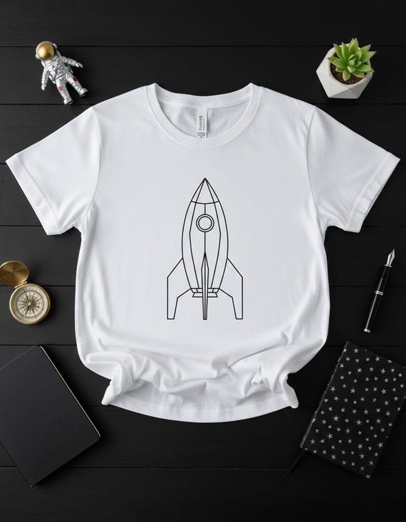Retro Rocket PNG, Minimalist Line Art, Space Nursery Decor (Digital Download)