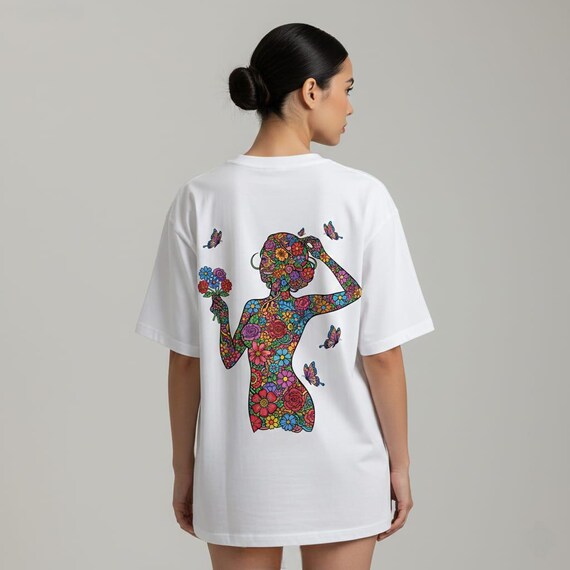 Floral Woman Silhouette PNG: Boho Butterfly Garden Design (Digital Download)