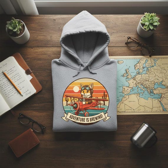 Dog Pilot Biplane PNG | Retro Coffee Adventure Badge (Digital Download)