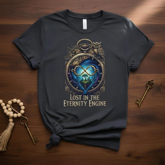 Steampunk Owl Eternity Engine Graphic Tee - Cosmic Art Shirt