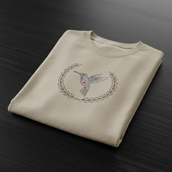 Floral Hummingbird PNG, Pastel Watercolor Bird, Laurel Wreath Design (Digital Download)