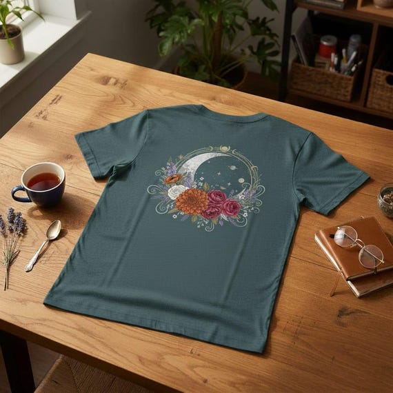 Celestial Moon Floral PNG | Vintage Watercolor Flower Clipart (Digital Download)