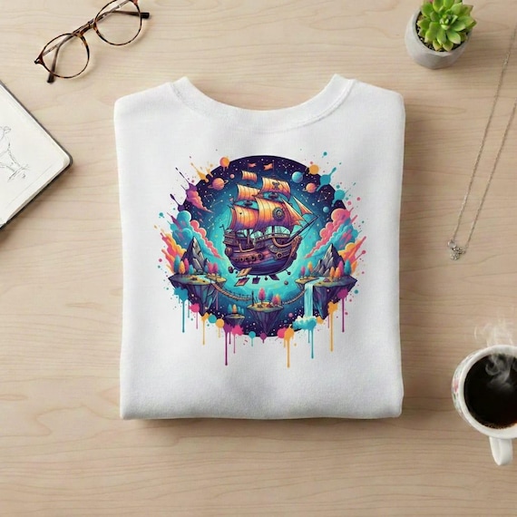 Steampunk Pirate Ship PNG | Flying Galleon, Cosmic Fantasy (Transparent Background)