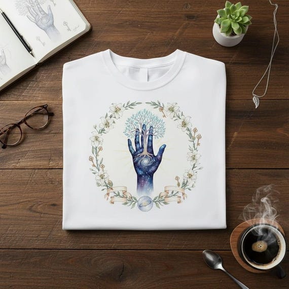 Mystical Tree of Life PNG | Celestial Hand, Lily Wreath (Digital Download