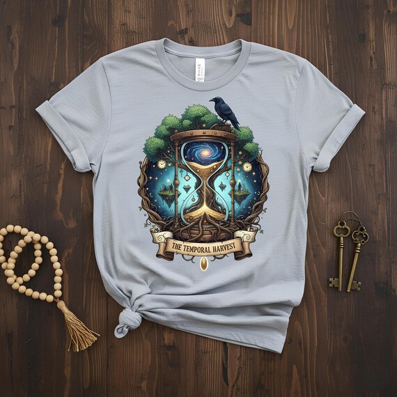 Cosmic Hourglass Graphic Tee - Surreal Tree of Life Art