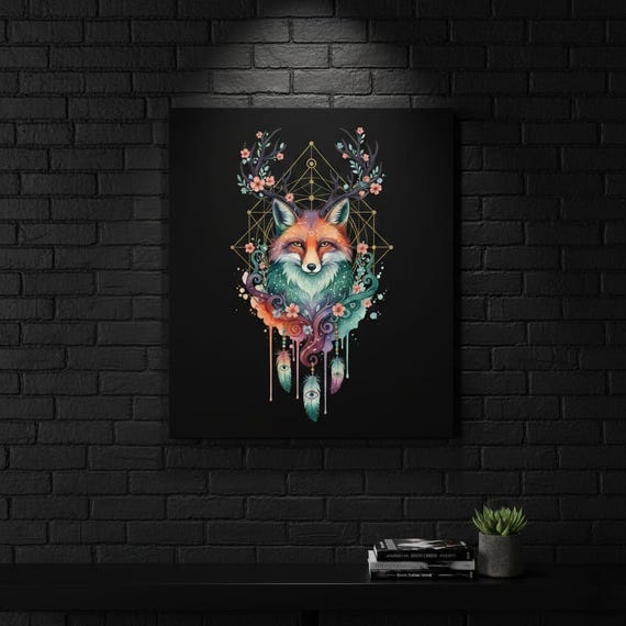 Mystic Fox PNG: Antlered Floral Watercolor Clipart (Digital Download, Sublimation Ready)