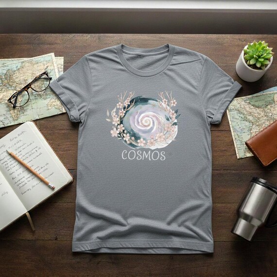 Watercolor Galaxy PNG | Cherry Blossom Wreath, Gold Stars (Digital Download)