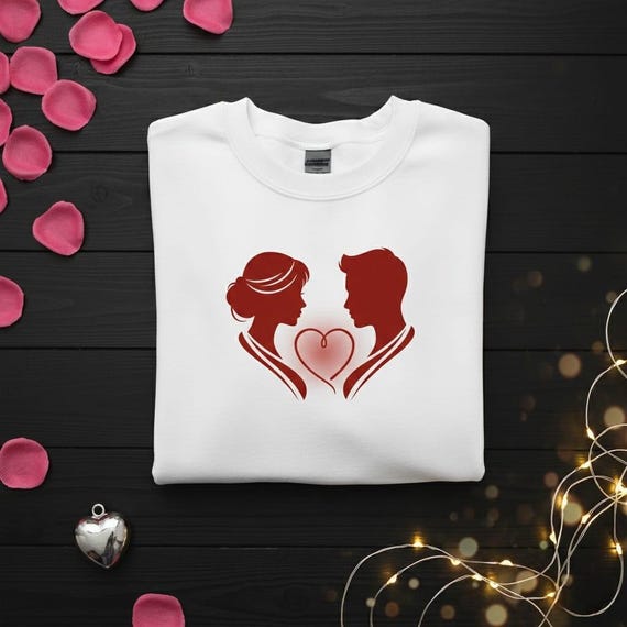 Couple Silhouette PNG, Romantic Heart Design (Digital Download)