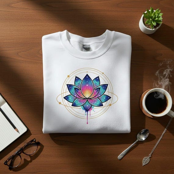 Cosmic Lotus Watercolor PNG: Celestial Galaxy Flower Art (Transparent Background)