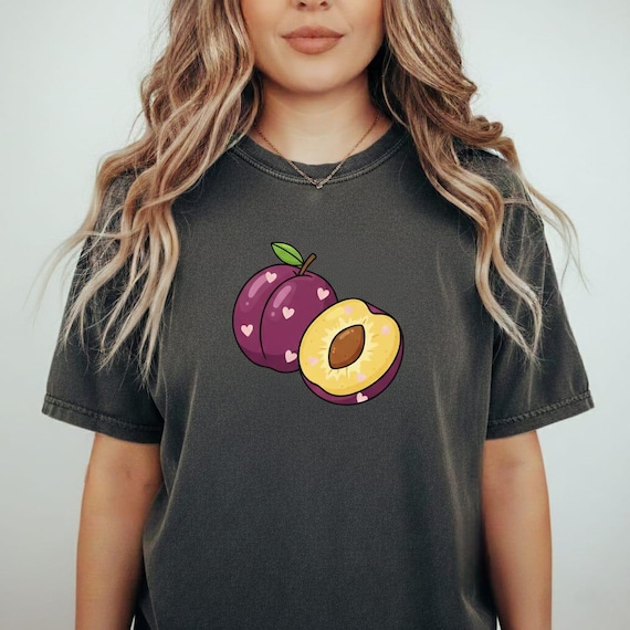 Kawaii Plum Heart PNG: Pop Art Fruit Graphic (Digital Download)