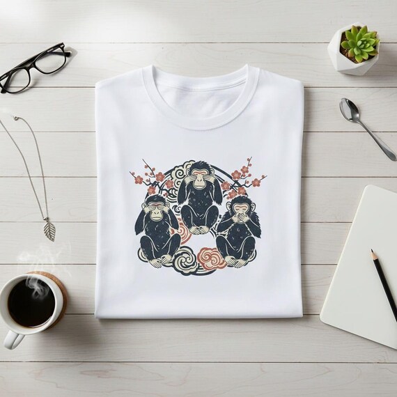 Three Wise Monkeys PNG: Japanese Zen Art, Sakura Design (Digital Design)