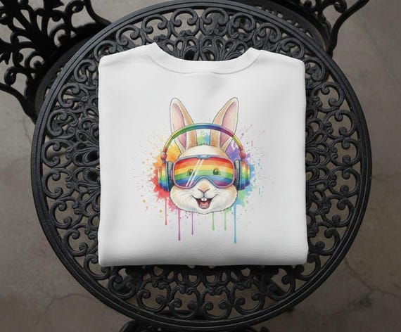 Rainbow Bunny PNG – Music Lover, Watercolor Splash (Digital Download)