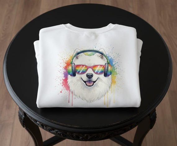 Samoyed PNG Watercolor Illustration, Rainbow Headphones and Sunglasses (High-Resolution, Digital Download, Sublimation Ready)
