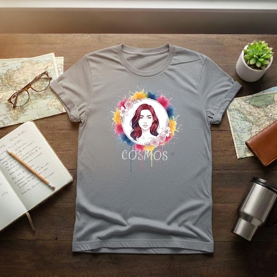 Watercolor Splash Portrait PNG | Floral Woman Line Art in Circle Frame with Roses & Lilies, Color Burst Drip Background | Sublimation