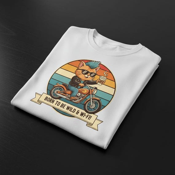 Funny Biker Cat Graphic Tee – Punk Rock Kitten Motorcycle T-Shirt