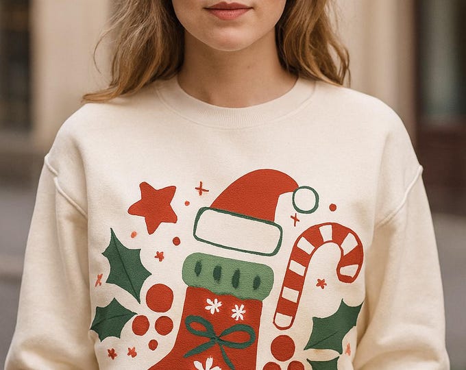 Featured listing image: Christmas Stocking Clipart, Candy Cane & Holly (Digital Download)