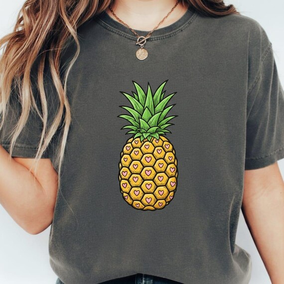 Kawaii Pineapple PNG: Pink Heart Tropical Illustration (Digital Download, Sublimation Use)