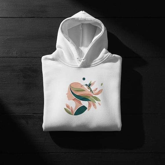 Boho Woman Profile Art, Hummingbird PNG (Digital Download)