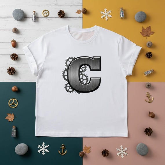 Steampunk Letter C PNG | 3D Metal Gear Initial (Digital Download)