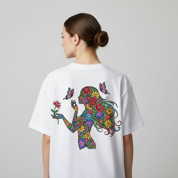 Floral Woman PNG: Stained Glass Butterfly Silhouette (Digital Download, Sublimation Ready)