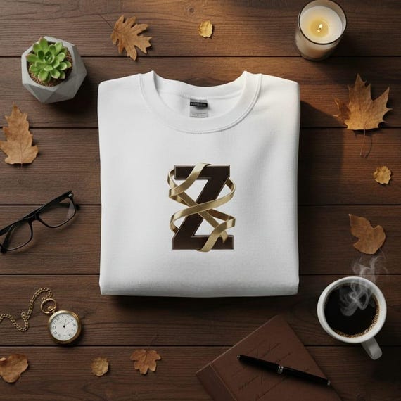 Gold Ribbon Letter Z PNG | 3D Metallic Monogram (Digital Download)