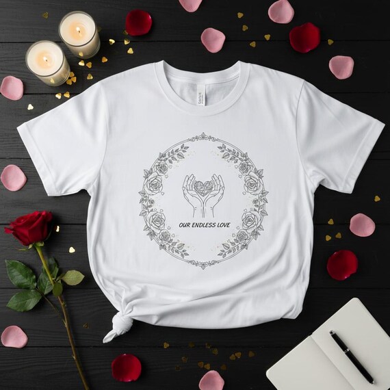 Line Art Rose Wreath, Geometric Heart Hands PNG (Digital Download)