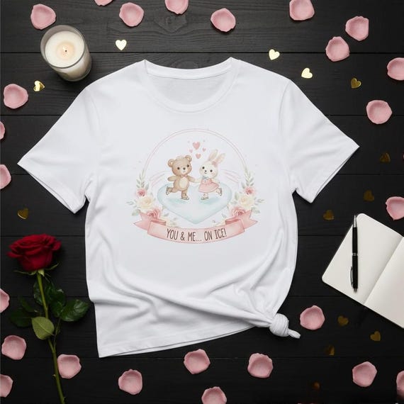 Teddy Bear Rabbit Skating PNG, Watercolor Floral Ice Rink Art (Digital Download)